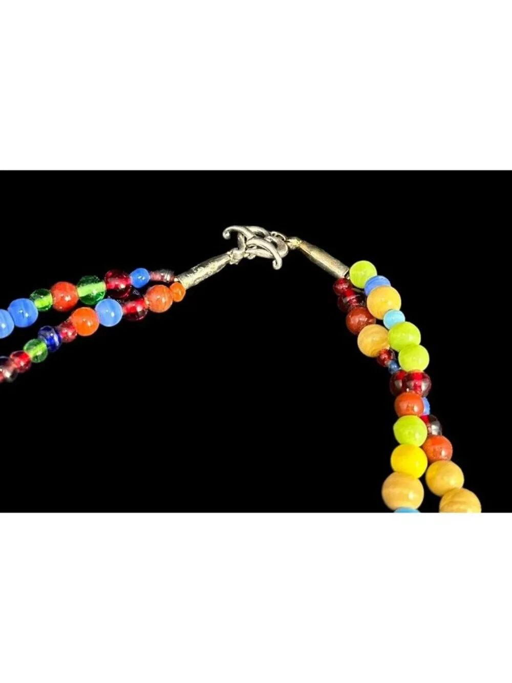Jewelry Set Millefiori Two Strand Murano Art Glass Beaded Necklace And Earrings